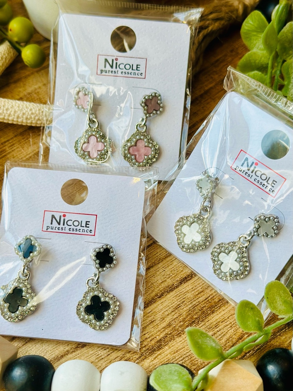 NWT Nicole Clover SilverTone Drop Earrings in Pink, Black, White 3 Pairs!!!